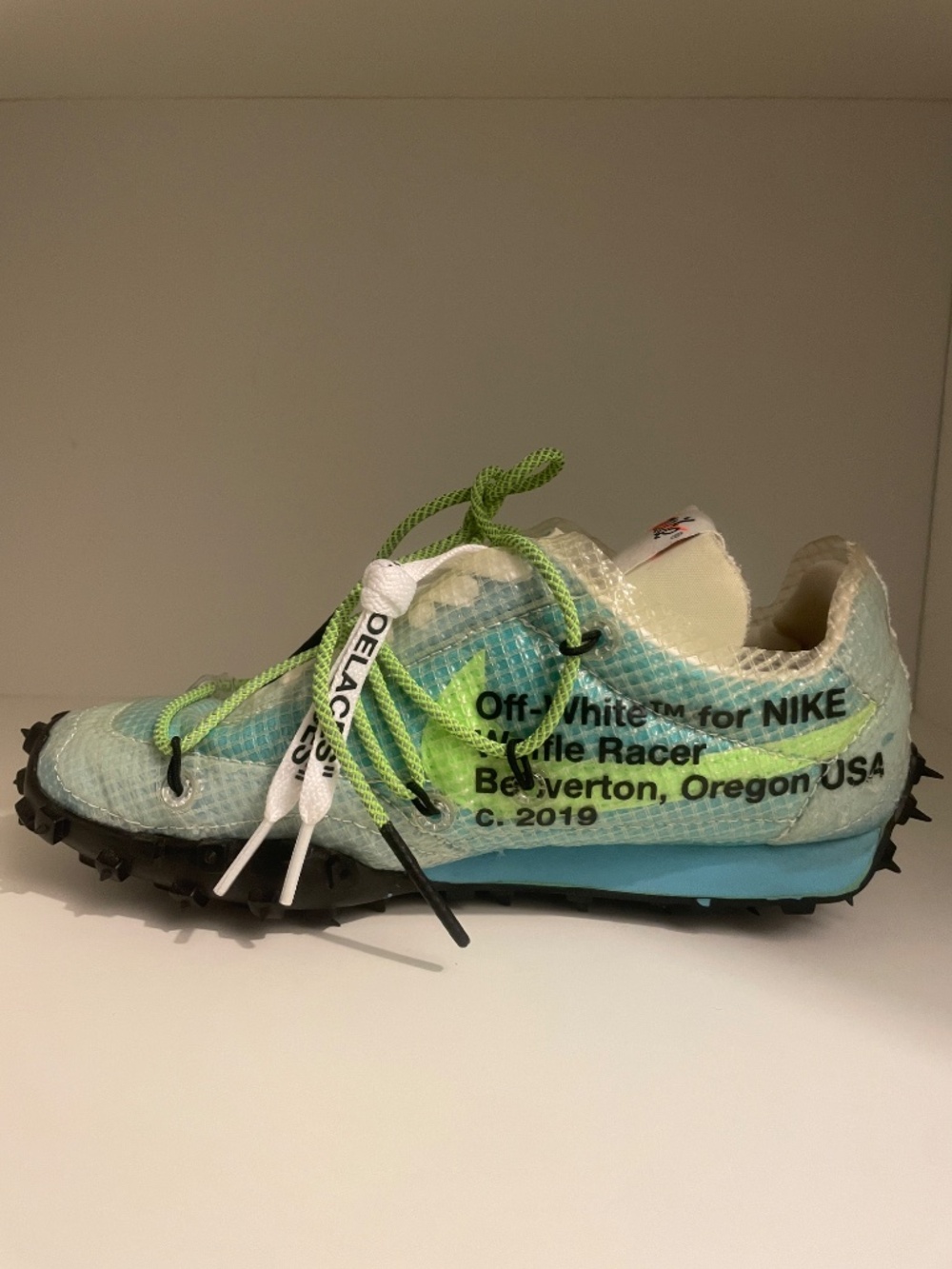 Nike x Off-White Woman’s Waffle Racer "Vivid Sky" Size 5.5 - Picture 5 of 8